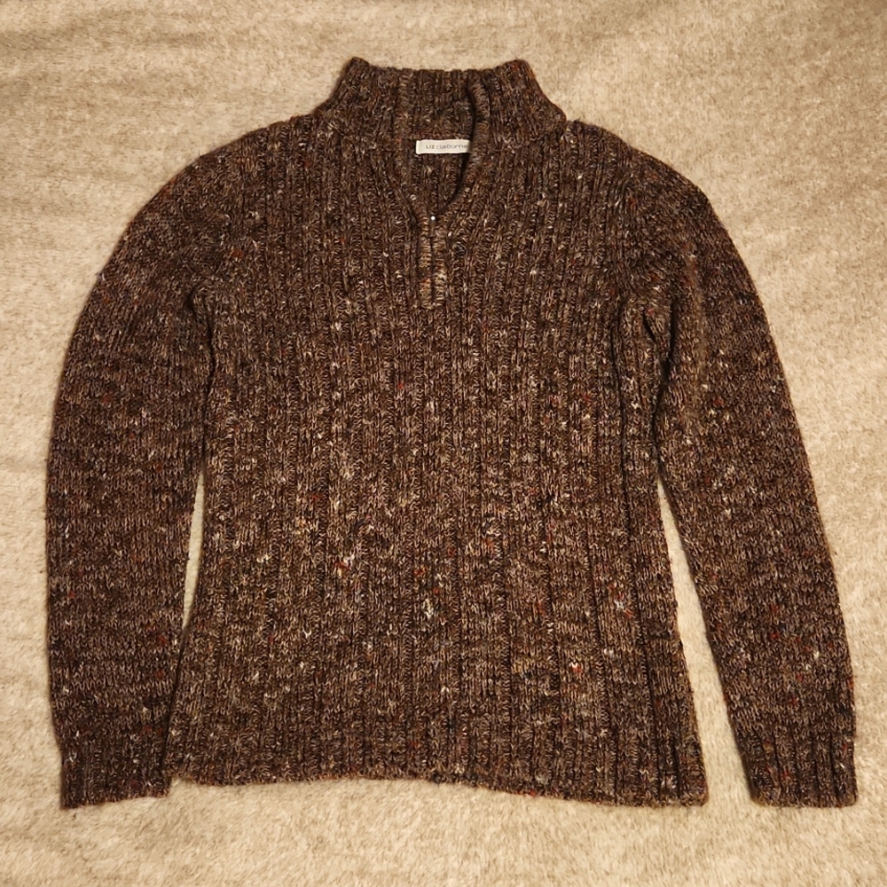 Liz Claiborne brown heathered Zip up sweater Medium Great condition